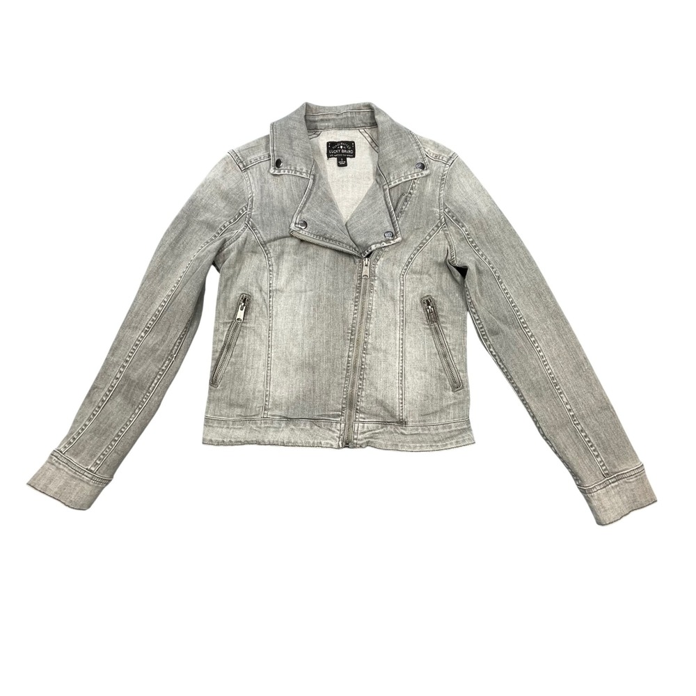 Lucky Brand Gray Denim Asymmetrical Moto Jacket Women Small